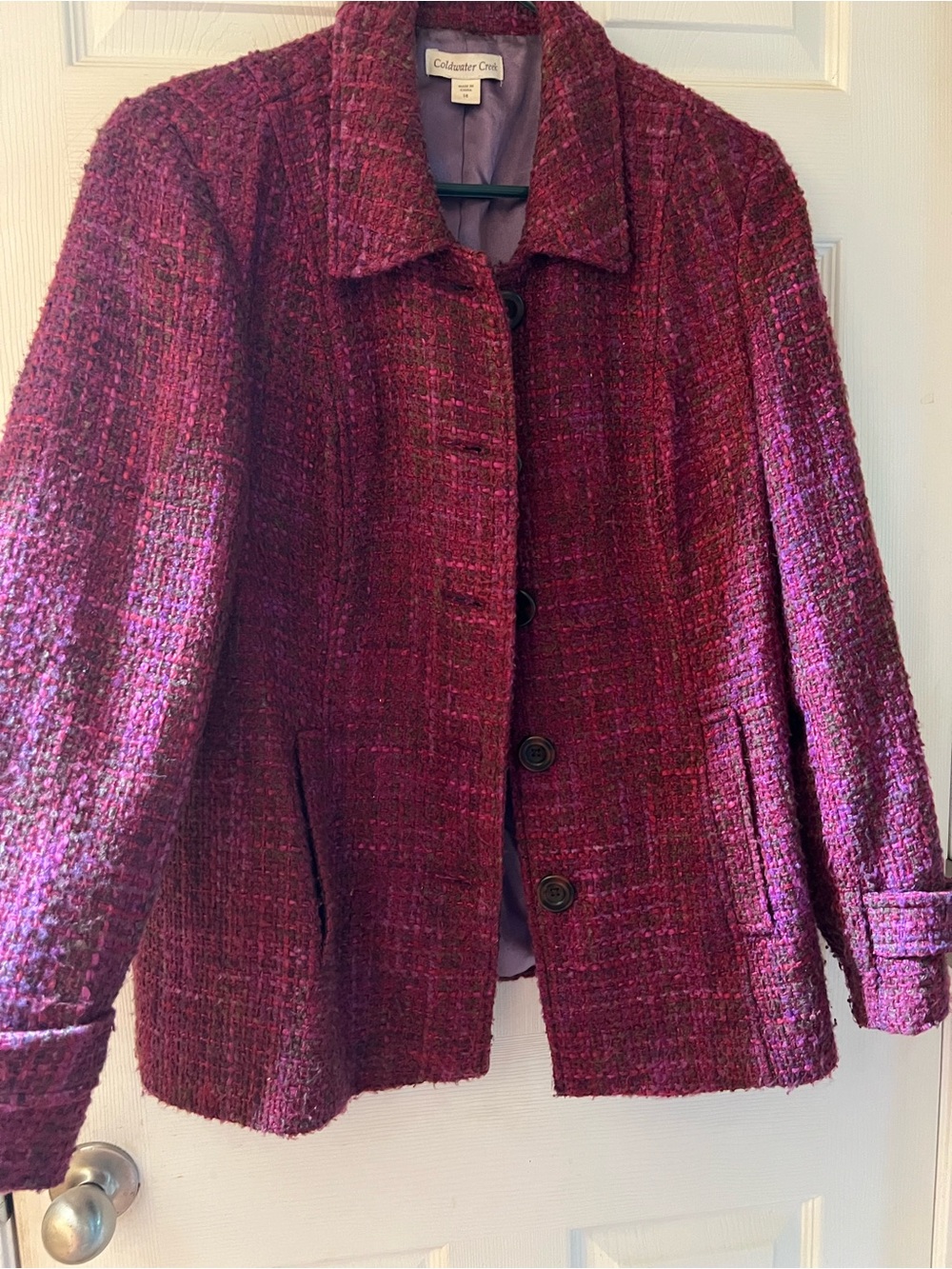 Coldwater Creek Plum Tweed Button-Front Jacket